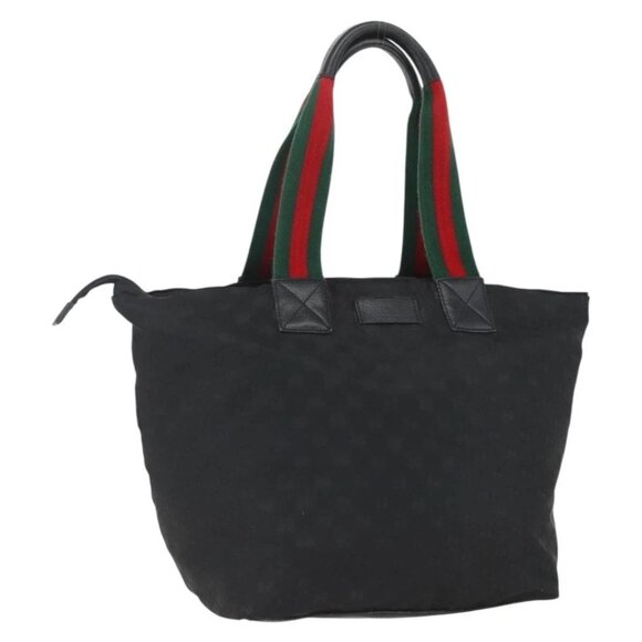 GUCCI GG Canvas Web Sherry Line Tote Bag Black Silver 131231 Auth 154522 - Picture 2 of 16